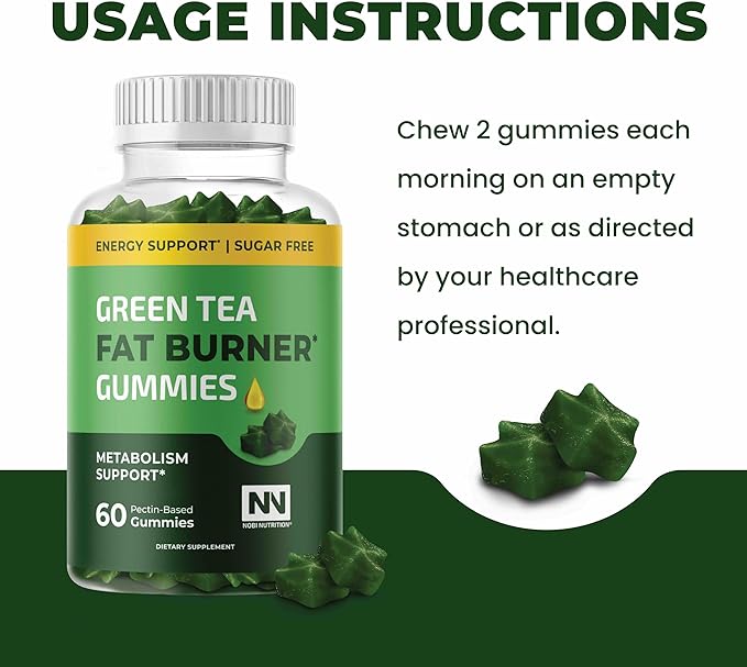 Nobi Nutrition Green Tea Fat Burner Gummies for Weight Loss | Metabolism Boost & Appetite Suppressant with Green Coffee Bean Extract & Garcinia Cambogia | Pills to Burn Belly Fat for Women & Men