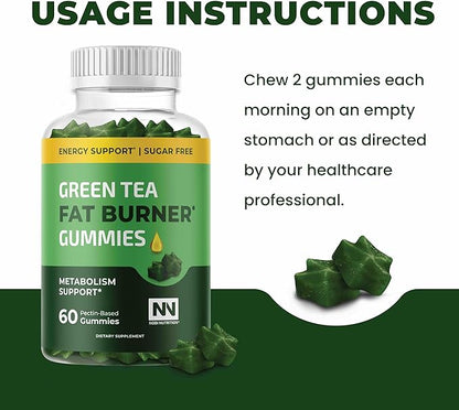 Nobi Nutrition Green Tea Fat Burner Gummies for Weight Loss | Metabolism Boost & Appetite Suppressant with Green Coffee Bean Extract & Garcinia Cambogia | Pills to Burn Belly Fat for Women & Men