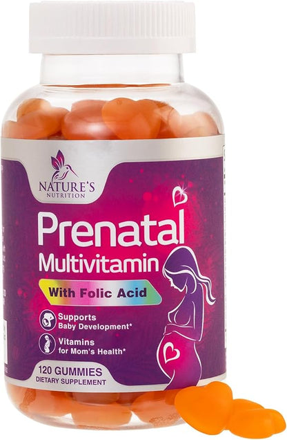 Prenatal Gummy with Folic Acid, Prenatal Vitamins and Minerals for Fetal Support, Vitamin A, C, D3, B12, B6 & Folate, Prenatal Multivitamin for Pregnant & Nursing Women - 120 Gummies, 60 Day Supply