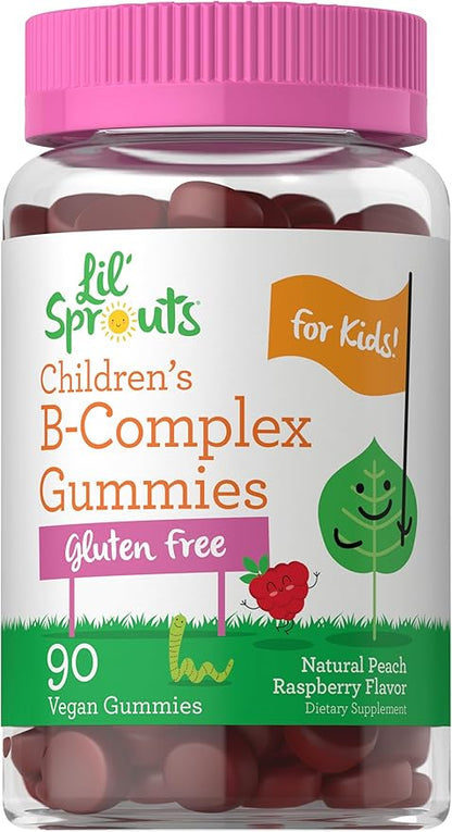 Carlyle Kids B Complex Gummies | 90 Count | Peach Raspberry Flavor | Non-GMO, Gluten Free & Vegan Supplement | Lil' Sprouts