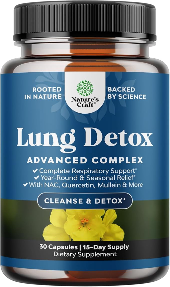 Lung Detox Mullein Leaf Capsules - Purifying Mullein Lung Cleanse Complex with NAC Quercetin & Cordyceps Extracts - Mullein Leaf Herb Respiratory Supplement for Sinus Immunity & Breathing Support 30ct