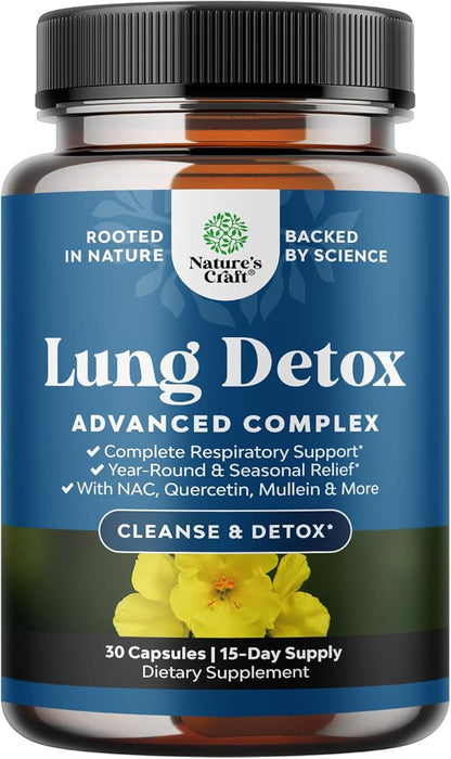 Lung Detox Mullein Leaf Capsules - Purifying Mullein Lung Cleanse Complex with NAC Quercetin & Cordyceps Extracts - Mullein Leaf Herb Respiratory Supplement for Sinus Immunity & Breathing Support 30ct