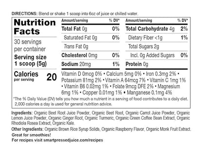Smart Pressed Juice Revive Beets & Roots | Healthy Pre-Workout Substitute & Energy Boost with Nitric Oxide | Turmeric, Ginger, Carrots, Rhodiola, Lemon & Kale | USDA Organic & Made in the USA