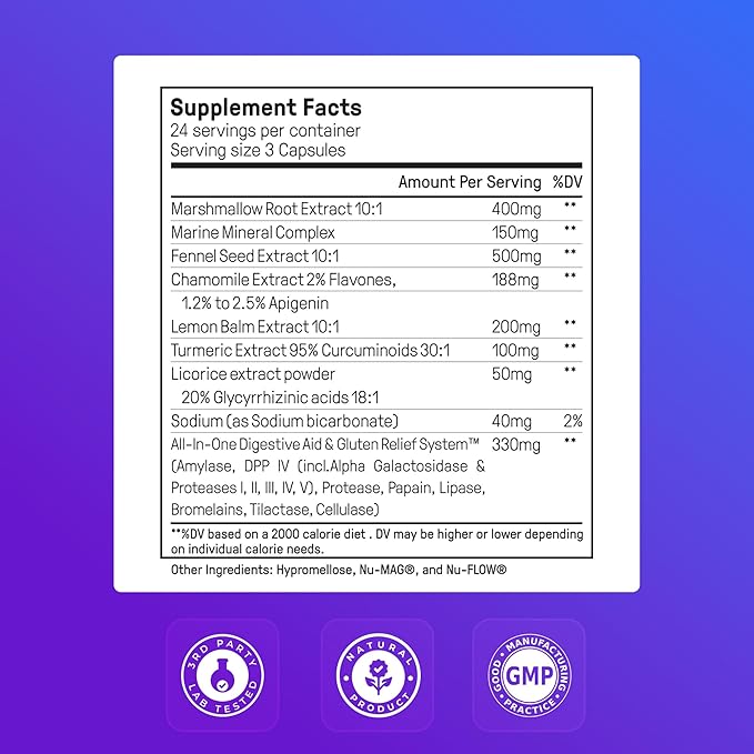 Happy Mammoth Bloat Banisher Natural Relief for Bloating, Gas, Indigestion & Discomfort. Promotes Healthy Digestion of Even Difficult Foods Like Dairy, Breads, Pizza, Cheese & Meats. 72 Caps