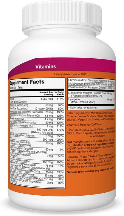 NOW Foods Supplements, Daily Vits™, One Tablet Daily with Lutein & Lycopene, 250 Tablets