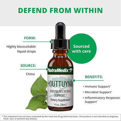 NutraMedix Houttuynia - Gastrointestinal, Immune System & Microbial Support Tincture - Helps with Digestion, GI Health & Body Detox Cleanse - Plant-Based Liquid Drops (1 oz / 30 ml)