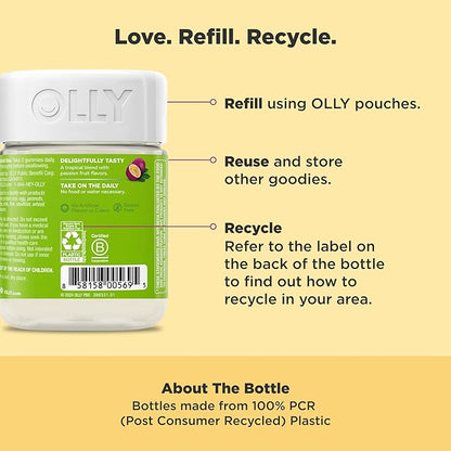 OLLY Daily Energy Gummy, Caffeine Free, Vitamin B12, CoQ10, Goji Berry, Adult Chewable Supplement, Tropical Flavor - 60 Count