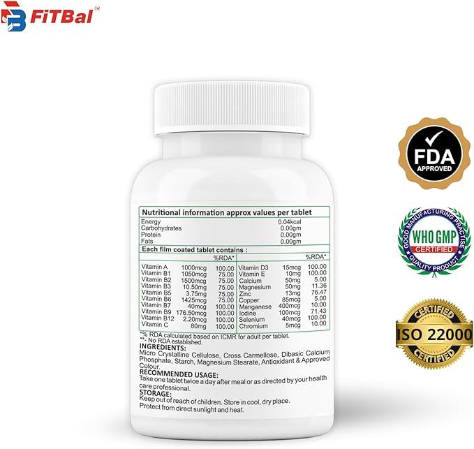 Multivitamin + Minerals - Improve Immunity,Support Energy Production & Overall Health - 60 Tablets