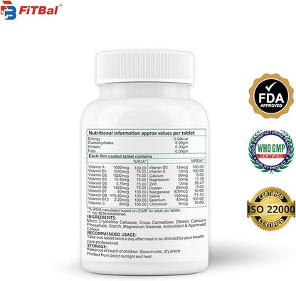 Multivitamin + Minerals - Improve Immunity,Support Energy Production & Overall Health - 60 Tablets