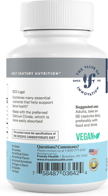 FREEDA Calcium Complex - Kosher Calcium Citrate Supplement with Magnesium and Vitamin D, K2 - Bone Health & Joint Support for Women & Men (180 Capsules) - Suitable for All, SCD Compliant