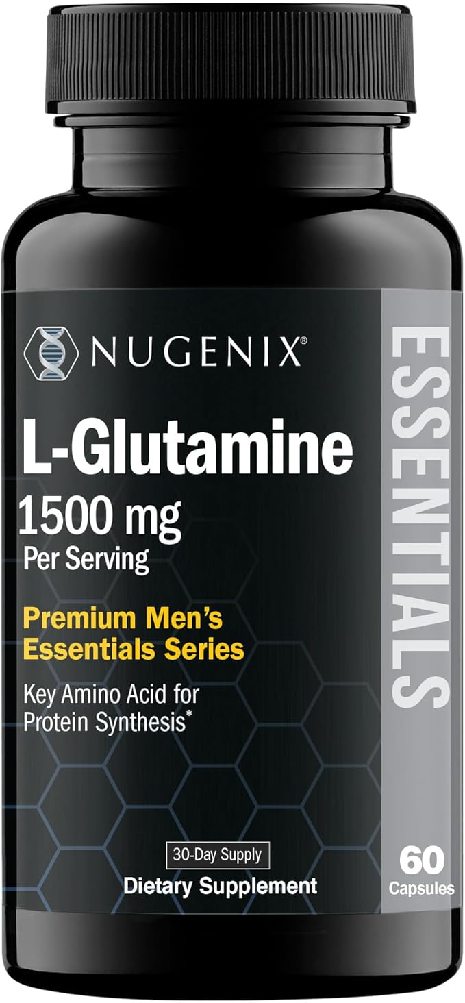 Nugenix Essentials L-Glutamine, 1500mg 100% Botanical L-Glutamine Amino Acid, Protein Synthesis, Supports Cellular Function, 60 Capsules