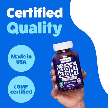 Feel Great Adult Melatonin Gummy | Strawberry Flavored Vegan Gummy| Melatonin 5 MG | Sleep Aid for Adults | 45 Day Supply