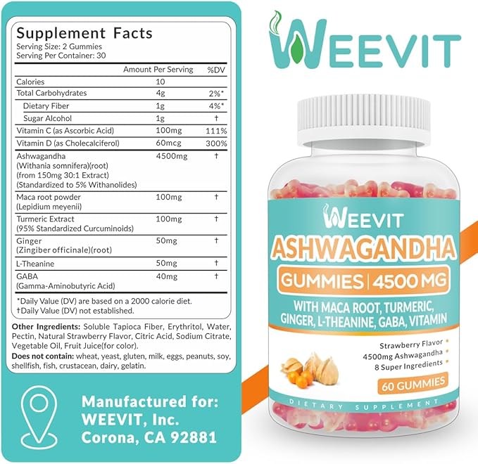 Ashwagandha Gummies 4500mg for Women & Men, Ashwagandha Gummy with Maca Root Powder | Organic Ashwa Gummies