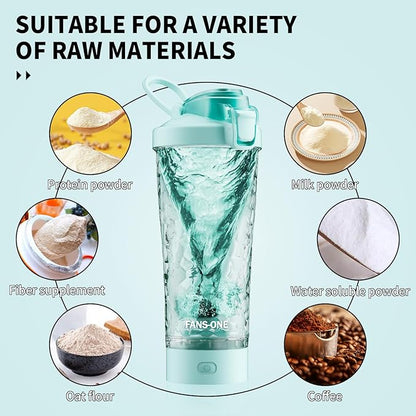 Electric Shaker Bottle, 24oz Lockable Electric Blender Cup, Tritan USB Rechargeable Protein Shake Mixer, Portable Blender Shaker Cups for Protein Shakes, Water Blue