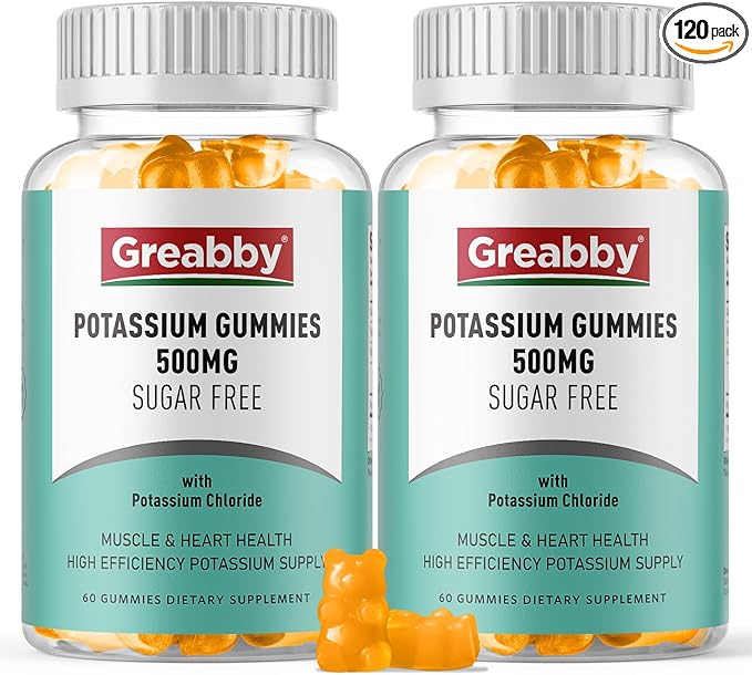 Potassium Gummies, Potassium Chloride 500mg for Adults, Sugar-Free Potassium Supplement, Muscle Relief & Heart Health for Women Men, Electrolyte Balance, Efficient Potassium Supply, 120 Servings