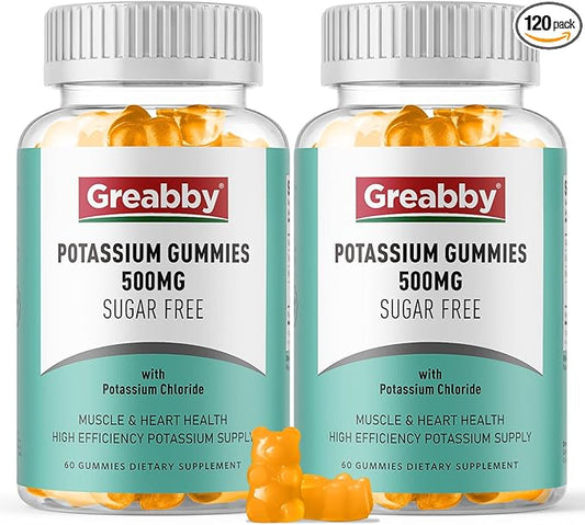 Potassium Gummies, Potassium Chloride 500mg for Adults, Sugar-Free Potassium Supplement, Muscle Relief & Heart Health for Women Men, Electrolyte Balance, Efficient Potassium Supply, 120 Servings