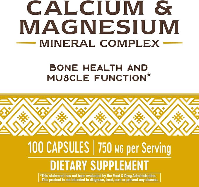 Nature's Way Calcium & Magnesium Mineral Complex, Supports Bone Health*, 750 mg per serving, 100 Capsules