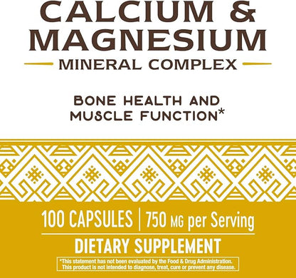 Nature's Way Calcium & Magnesium Mineral Complex, Supports Bone Health*, 750 mg per serving, 100 Capsules