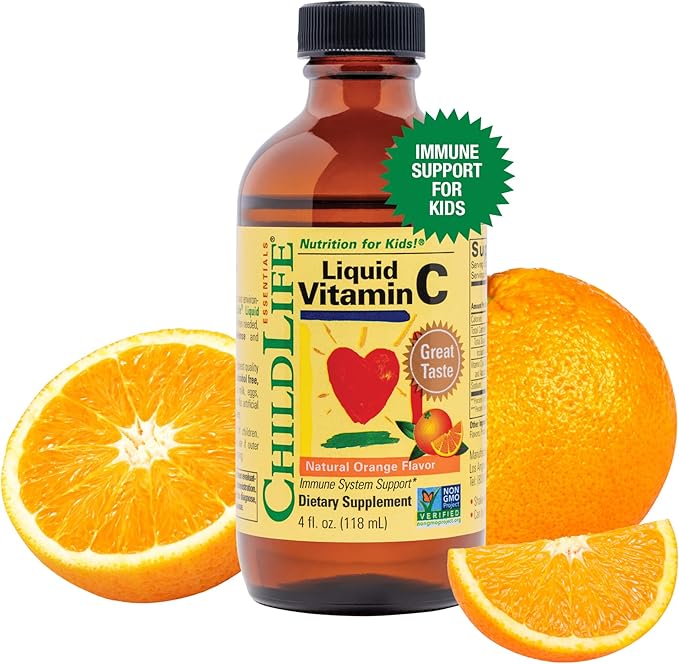 CHILDLIFE ESSENTIALS Kids Vitamin C - Liposomal Vitamin C Liquid for Kids, Toddlers & Babies, Pure Vitamin C Supplement, Immune System Support, Natural Orange Flavor, 4 Fl Oz (Pack of 1)