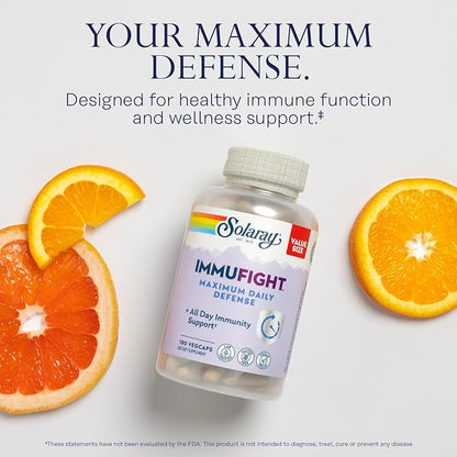 SOLARAY Immufight Maximum Daily Defense, All Day Immune Support, Vitamin C, Vitamin D, Zinc, Probiotics, Monolaurin, Acerola & More, Vegan & Gluten Free, 60 Day Guarantee (180 CT, 60 Serv)