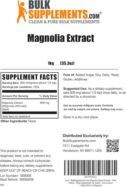 BulkSupplements.com Magnolia Bark Extract Powder - Magnolia Officinalis, Magnolia Bark Supplement, Magnolia Extract - Gluten Free, 800mg per Serving, 5kg (11 lbs) (Pack of 5)