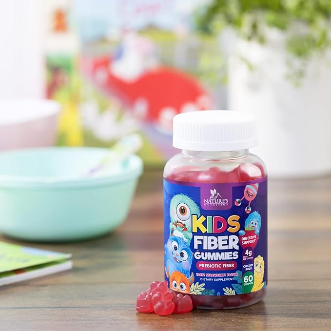 Fiber Gummies for Kids Supplement - Daily Prebiotic Fiber for Kids, Supports Regularity, Digestive Health & Immune Support, Nature's Plant Based Chicory Root Vitamins, Vegan, Berry Flavor, 60 Gummies