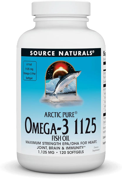 Source Naturals ArcticPure Omega-3 Fish Oil 1125mg Ultra Potency Maximum Strength EPA + DHA for Heart, Joint, Brain & Immune Health - 120 Softgels