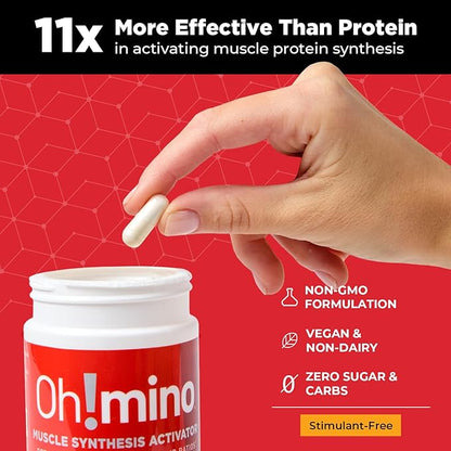 Oh!mino Amino Acids Supplement, Ultimate Muscle Synthesis Activator, Pre and Post Workout Vitamins for Body Conditioning and Muscle Recovery, 180 Vegan Muscle Builder Capsules - Oh!Nutrition