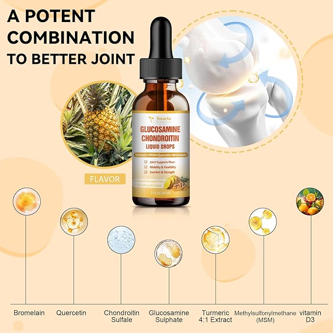 Glucosamine Chondroitin MSM Liquid Drops - FSA HSA Eligible Items List Chondroitin Sulfate Supplement Turmeric, Quercetin, Bromelain, MSM Oil Support Joint Health Vegan Supplements