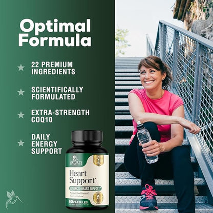 Heart Supplements for Men & Women, 1650mg for Heart Health Support with CoQ10, Hawthorn, Plant Sterol & More, Heart Vitamins & Extracts to Support Nitric Oxide & Energy Production - 60 Capsules