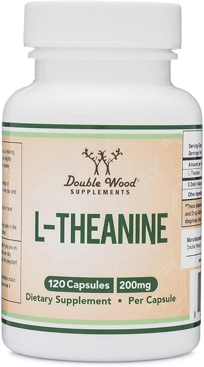 L-Theanine Supplement 200mg, 120 Capsules (Soy Free, Gluten Free, Non-GMO, Third Party Tested) Synergy with Magnesium L-Threonate and Apigenin by Double Wood
