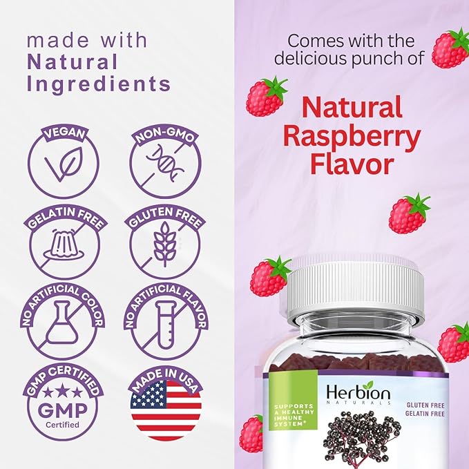 Herbion Elderberry Gummies with Vitamin C & Zinc - Healthy Immune System Support - Gluten-Free & Gelatin-Free - 60 Gummies for Adults & Children 4 Years & Above - Made in USA.