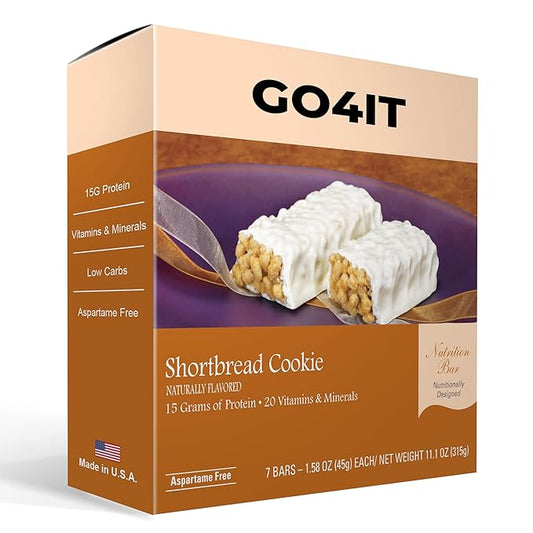 GO4IT Health Meal Replacement Bar, HIGH Protein Nutrition Bar, HIGH Fiber, LOW Calories, KETO friendly, Pre-workout, Weight Loss Food Bar, 7/Box - (Shortbread Cookie)