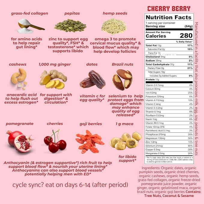 Happy Hormone Bars l Protein Cycle Syncing Bars with Organic Ginger l Promotes Hormone Balance l Supports Fertility, Egg Quality, PMS & Sperm Health (28 pack, Cycle Sync Stack (5 chai spice, 9 cherry berry, 14 nutty cacao))