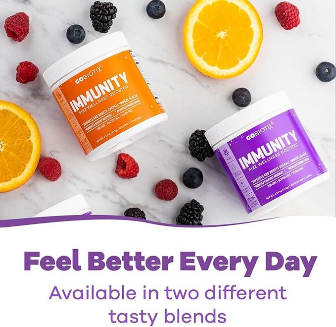 GOBIOTIX Vitamin C - Immune Defense Support Supplement - Immunity Powder Wellness Booster - Vegan Superfood - Elderberry, Turmeric, B12 Vitamin Supplement, Non-GMO and Sugar Free (Berry)