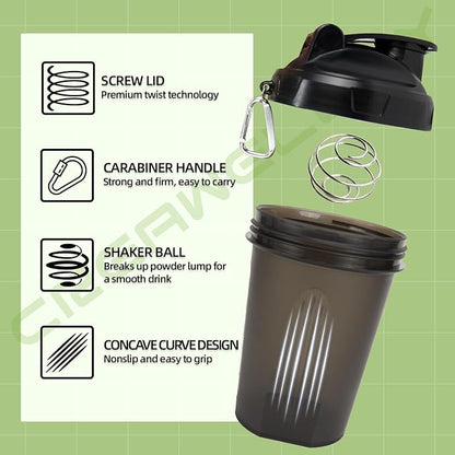 3 Pack Shaker Bottles for Protein Mixes, 17 oz Small Protein Shaker Bottle with Handle, Gym Shaker Cups with Blending Ball for Pre Workout, BPA-Free & Dishwasher Safe (Black, White, Blue)