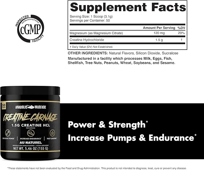 Creatine Carnage, Creatine HCL, Supports Optimal Strength, Endurance, Muscle Mass, and Fast Loading*