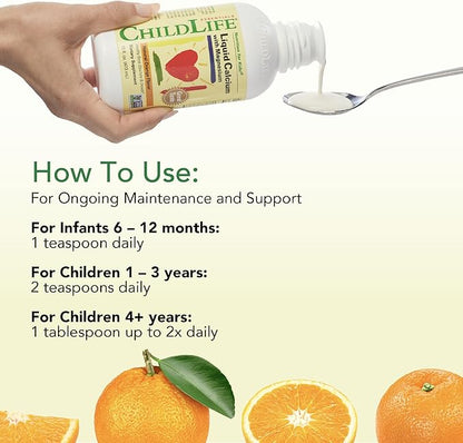 ChildLife Essentials Liquid Calcium Magnesium Supplement - Supports Healthy Bone Growth for Children, Contains Calcium, Magnesium, Zinc, & Vitamin D3, All-Natural, Gluten Free & Non-GMO - Natural Orange Flavor, 16 Ounce Bottle