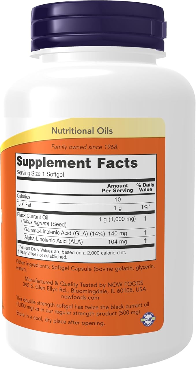 NOW Foods Supplements, Black Currant Oil 1000 mg Double Strength with 140mg of GLA (Gamma-Linolenic Acid), 100 Softgels