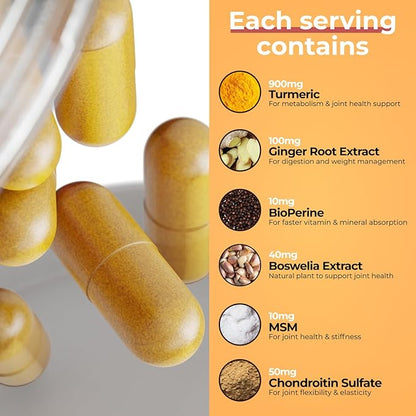 Inflame Shield | Turmeric Supplement for Inflammation Support with Ginger, Bioperine, & Bromelain | Joint Support | 180 Capsules for Men and Women