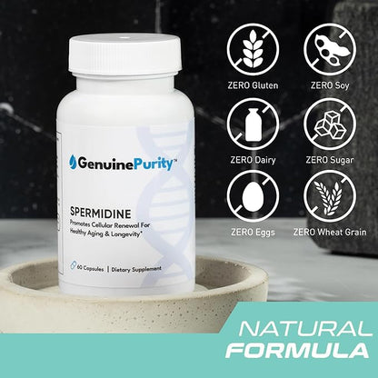 Liposomal Spermidine 8mg | Spermidine-Rich Wheat Germ Extract | for Women & Men to Promote Cellular Renewal for Healthy Aging | Gluten Free, Vegan, USA Made, Non-GMO | 60 Capsules