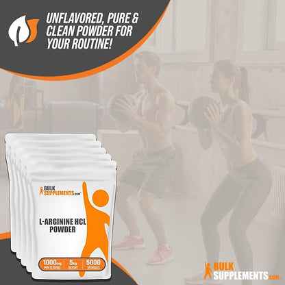 BulkSupplements.com L-Arginine HCl Powder - L-Arginine 1000mg, Arginine Supplement - Nitric Oxide Supplement, Nitric Oxide Powder - Pure & Gluten Free, 1000mg per Serving, 5kg (11 lbs)