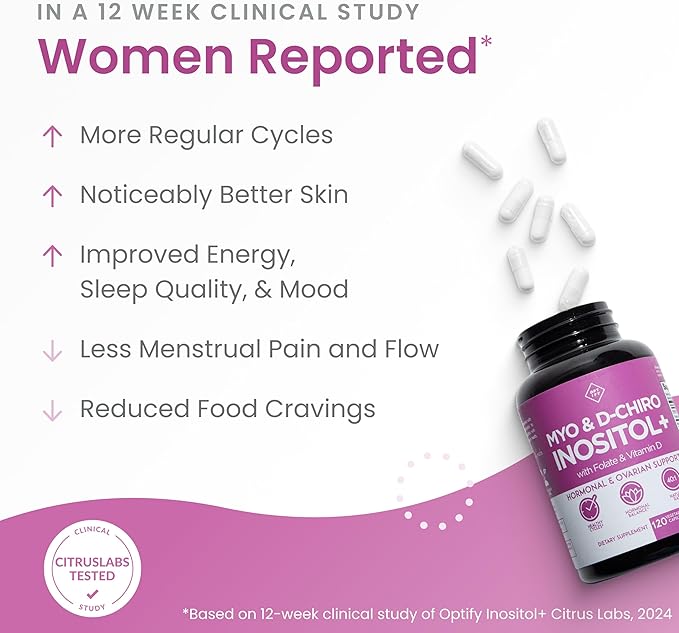 Premium Inositol Supplement - Myo-Inositol and D-Chiro Inositol Plus Folate and Vitamin D - Ideal 40:1 Ratio - Healthy Hormone Balance & Healthy Ovarian Support for Women - Vitamin B8-30 Day Supply