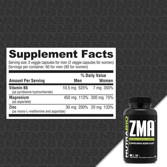 NutraBio ZMA Supplements for Men & Women- Zinc Magnesium Supplements to Support Hormone Levels -Sleep- Muscle Recovery-Immune Health 90 Count