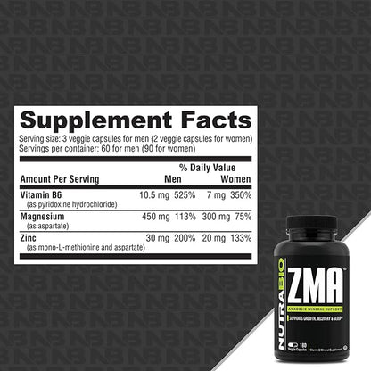 NutraBio ZMA Supplements for Men & Women- Zinc Magnesium Supplements to Support Hormone Levels -Sleep- Muscle Recovery-Immune Health 90 Count