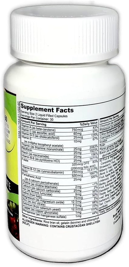 | Best Daily Multi Vitamin Formula | Supports Immune System| Increases Energy | Well Being Formula | Unique Fruit and Veggie Blend (60 Easy to Swallow Liquid Caps)