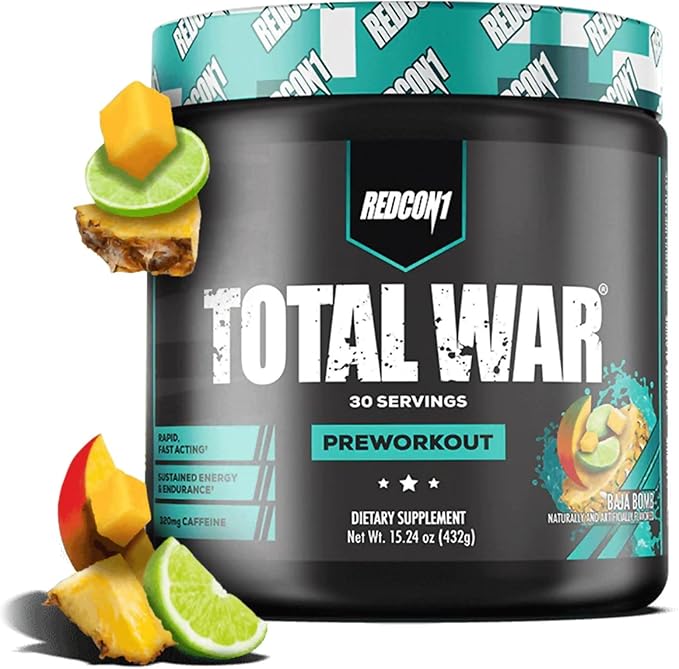 REDCON1 Total War Pre Workout Powder, Baja Bomb - Beta Alanine + Citrulline Malate Keto Friendly Preworkout for Men & Women with 320mg of Caffeine - Fast Acting (30 Servings)
