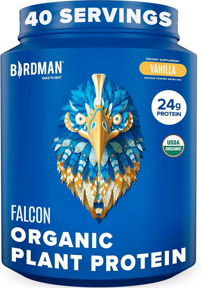 BIRDMAN Falcon Vegan Protein Powder Organic, Stevia & Sugar Free, Plant Based Protein, Low Carb, Dairy Free, Keto, Non Whey Protein, Probiotic, Pea Protein | Vanilla Flavor - 40 Servings - 2.64lb