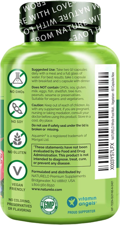 NATURELO Whole Food Multivitamin for Teenage Boys - Vitamins and Minerals Supplement for Active Kids - with Plant Extracts - Non-GMO - Vegan & Vegetarian - 60 Count (Pack of 2)