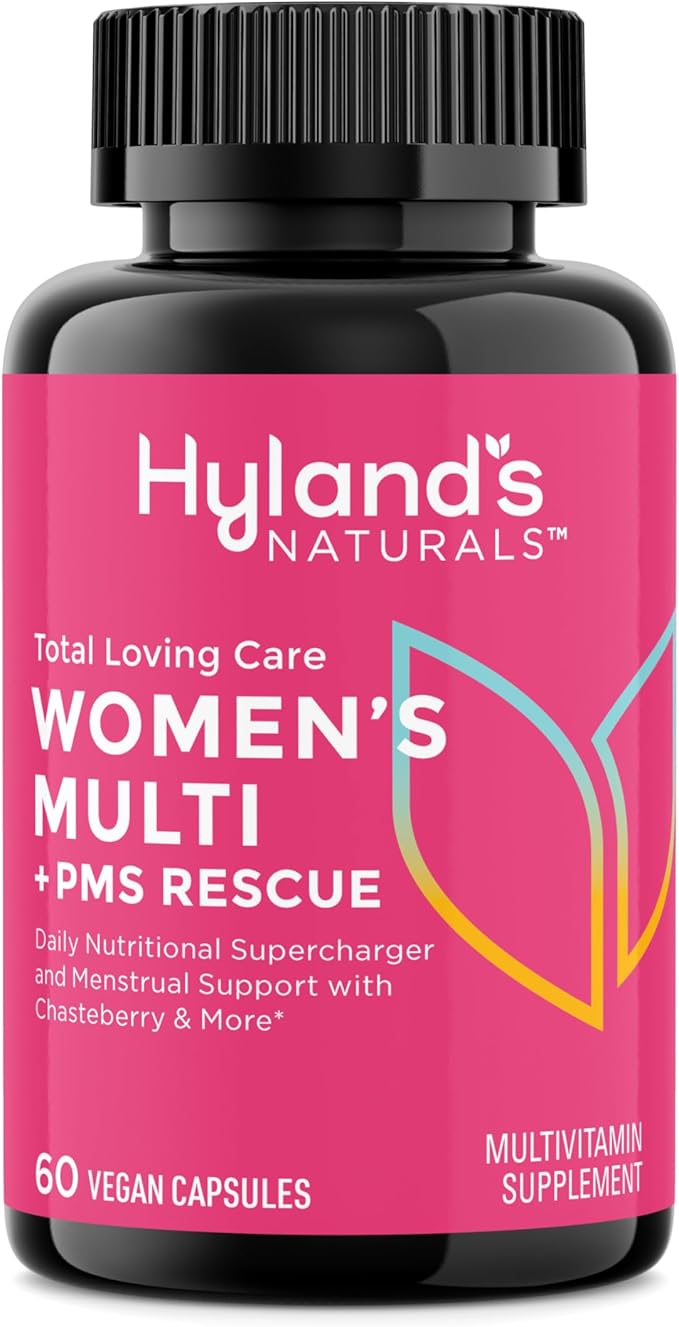 Hyland's Total Loving Care Multivitamin for Women + PMS Rescue - 60 Vegan Capsules - with L-Theanine for Focus & Stress Relief Support with Chasteberry & Dong Quai for Menstrual Support
